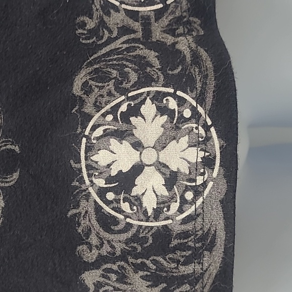 Vintage Y2K Black Gold Lace Beaded Scroll Cross Top Long Sleeve Glam Gothic - Picture 3 of 13